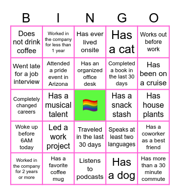 Pride Social Bingo Card