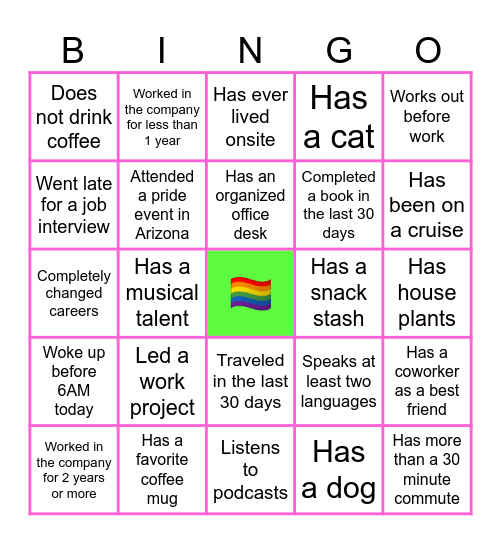 Pride Social Bingo Card