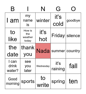 Repaso 1 Bingo Card