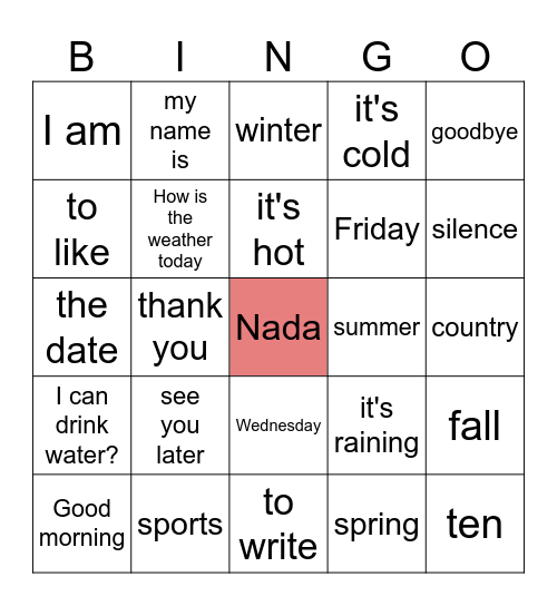 Repaso 1 Bingo Card