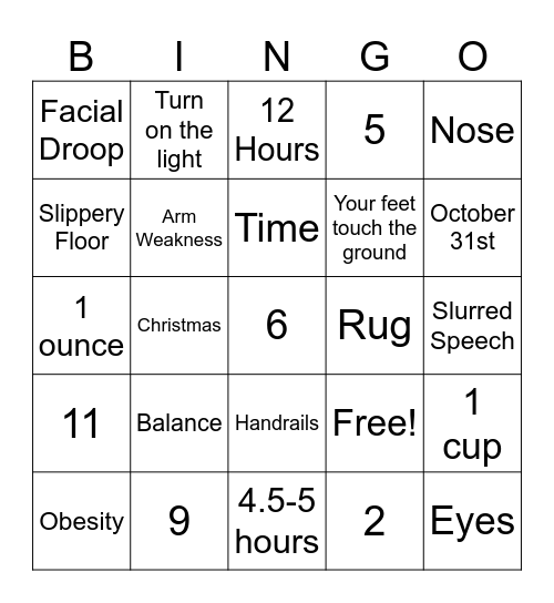 Health Fair BINGO Card