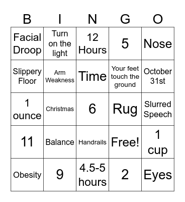 Health Fair BINGO Card