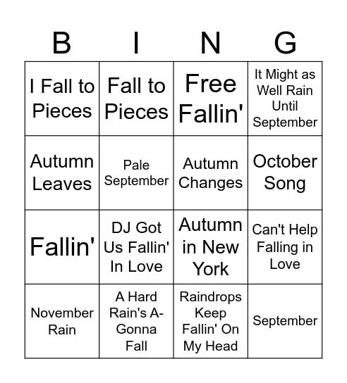 Autumn Bingo Card