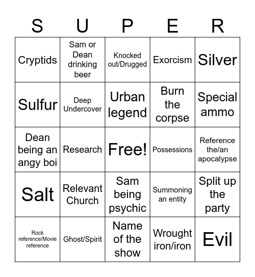 Supernatural Bingo Card