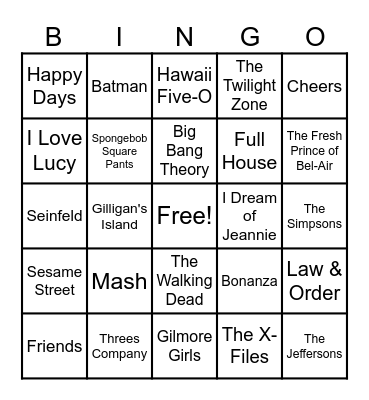 Tv Show Theme Songs Bingo Card