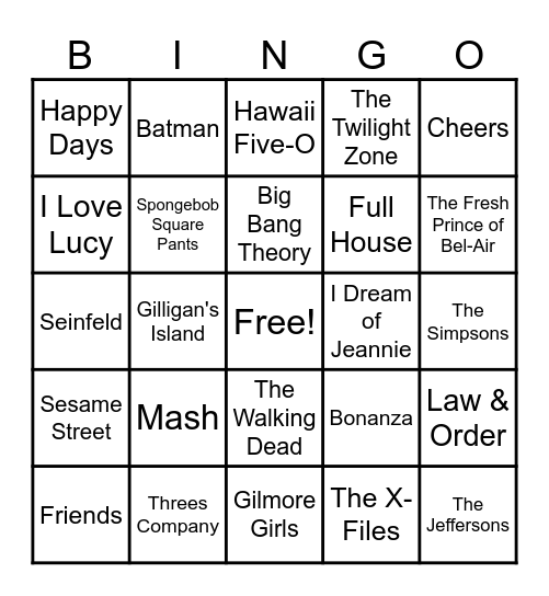 Tv Show Theme Songs Bingo Card