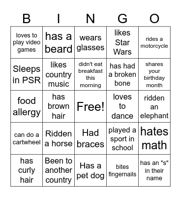 Human Bingo Card