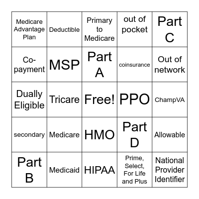 Health Insurance Bingo Card