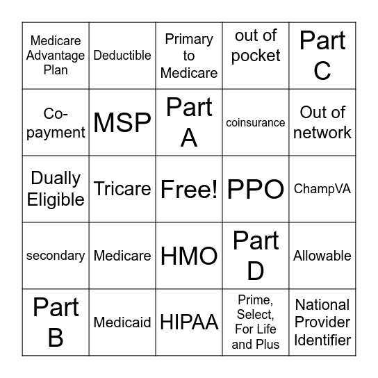 Health Insurance Bingo Card