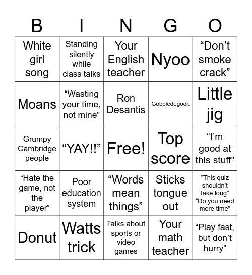 Untitled Bingo Card