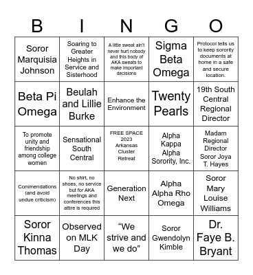 Sisterhood Bingo Card
