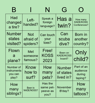 KOSS 2023 IceBreaker Bingo Card