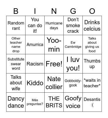 Mr Watts <3 Bingo Card