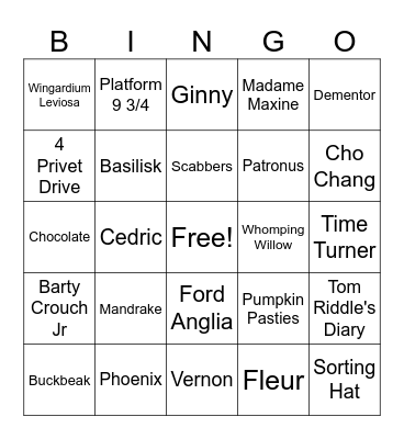 Harry Potter Bingo Card