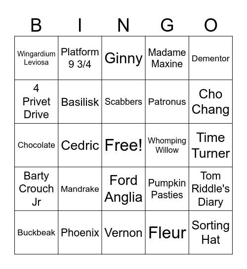 Harry Potter Bingo Card