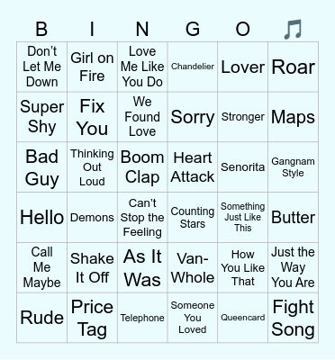 International Pop Bingo Card