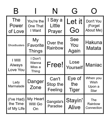Famous Movie Songs Bingo Card