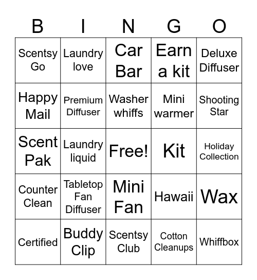 Scentsy Bingo Card