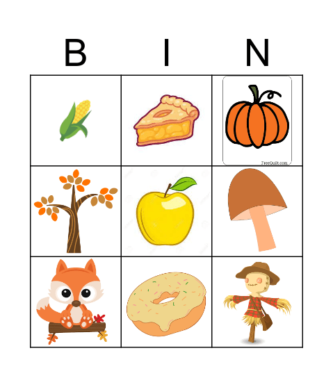 Fall Items Bingo Card