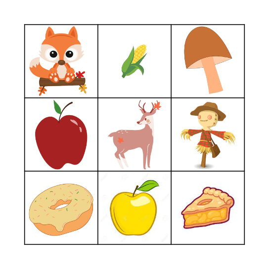 Fall Items Bingo Card