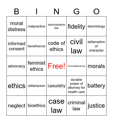 Professionalism Ch 22 & 23 Bingo Card