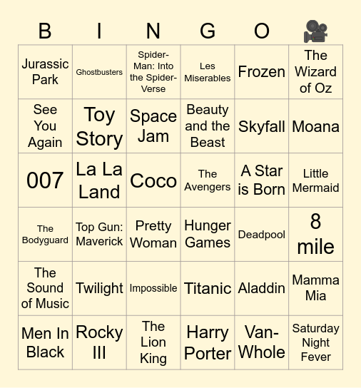 Movie Bingo Card