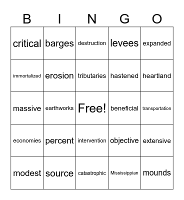 Mississippi River Bingo Card