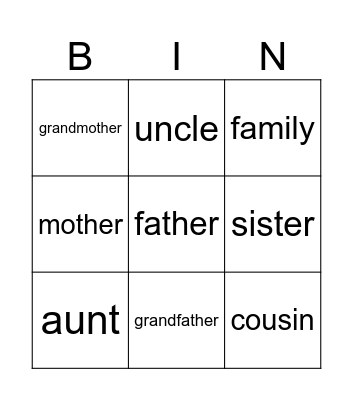 family Bingo Card