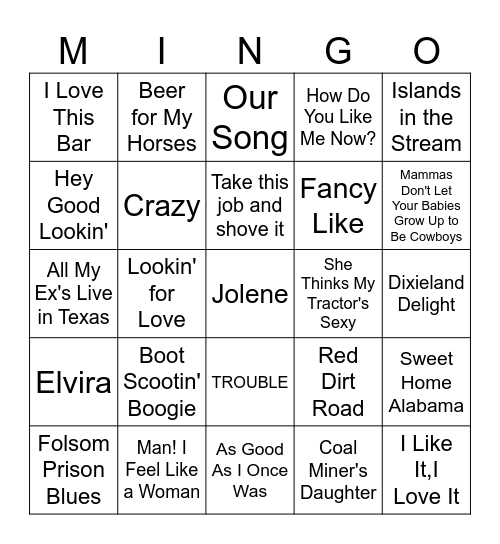 Country Favorites Bingo Card