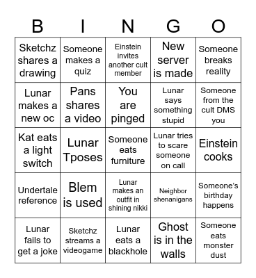 For my Discord friends Bingo Card