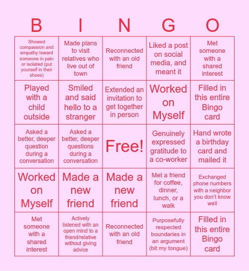 The Power of Human Connection Bingo Card