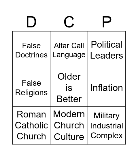 Sermon Diatribes Bingo Card