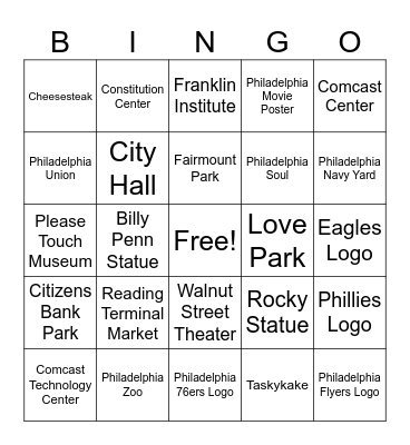 Philadelphia Bingo Card