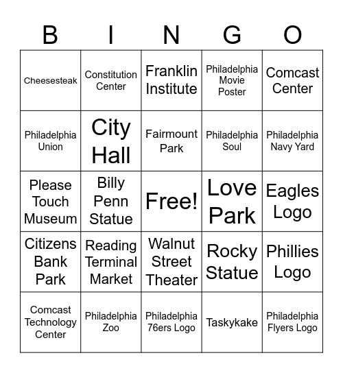Philadelphia Bingo Card