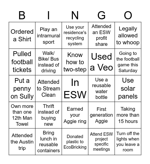 ESW Bingo Card