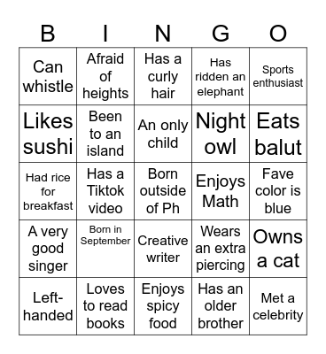 Human Bingo Card