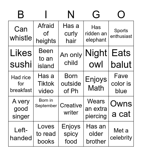 Human Bingo Card