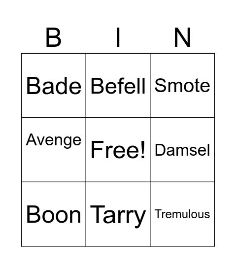 King Arthur Book 2, Chapter 6 Bingo Card