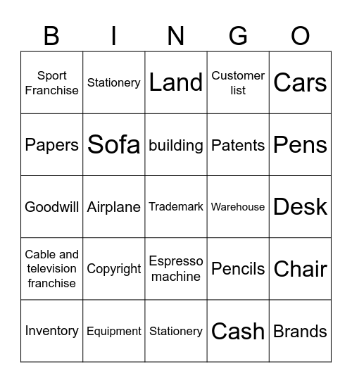 Assets Bingo Card