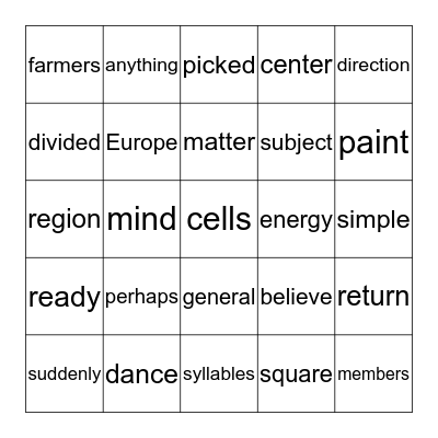 Fry Words 501-525 Bingo Card