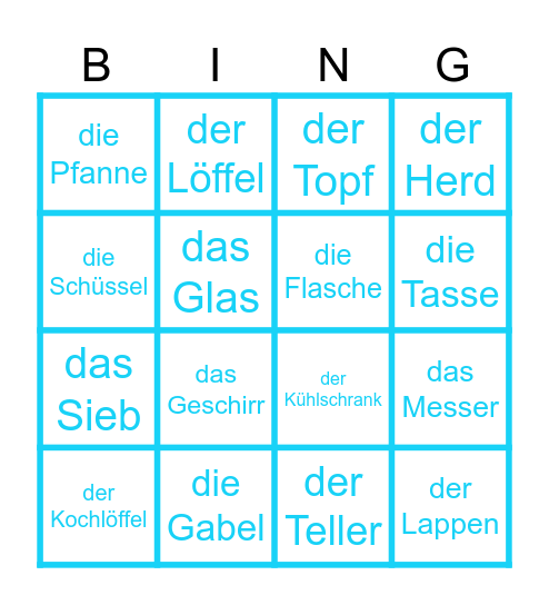 Küche Bingo Card