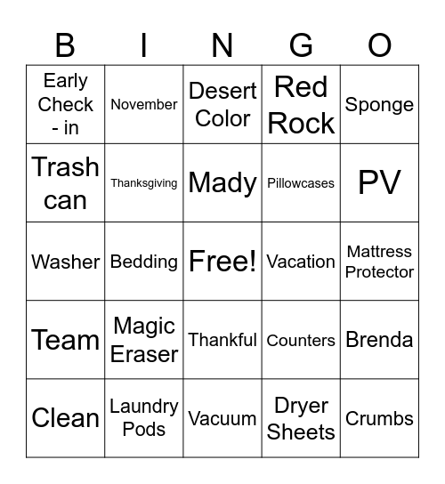 Red Rock Bingo Card