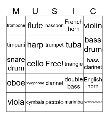 Orchestral Instruments Bingo Card