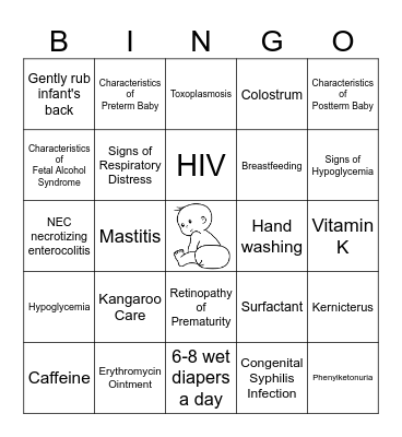 Peds Review Preterm & Post-term Newborn Bingo Card