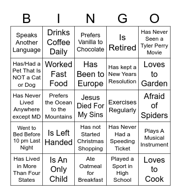 Getting to Know You Bingo Card