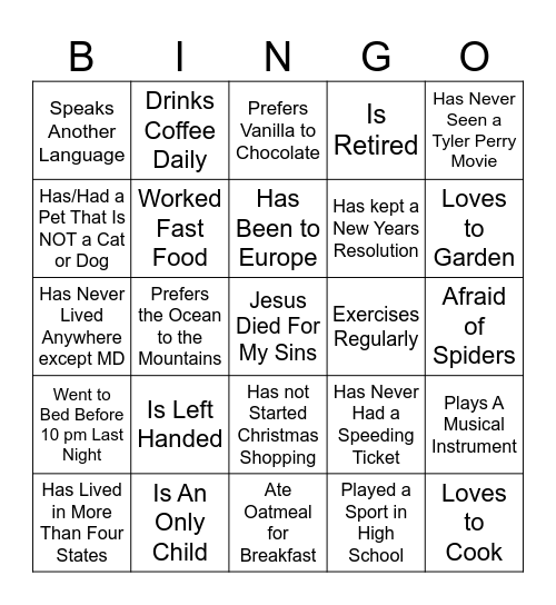 Getting to Know You Bingo Card