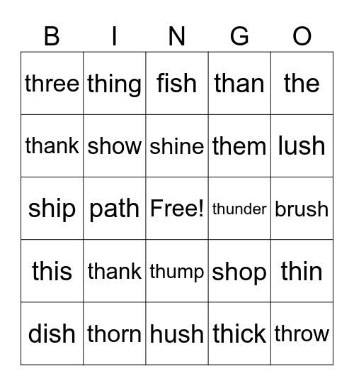 sh/th Bingo Card