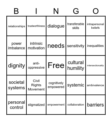 Empowerment Theory Bingo Card