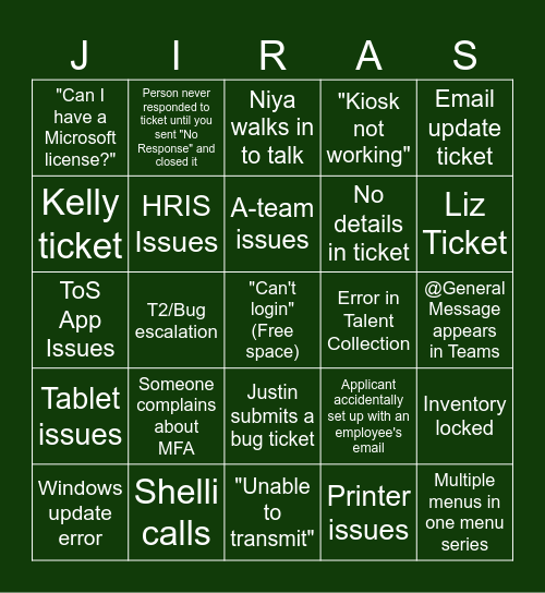 Tech Support Bingo Card