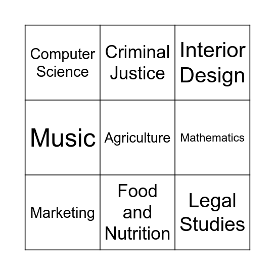 Major Bingo! Bingo Card